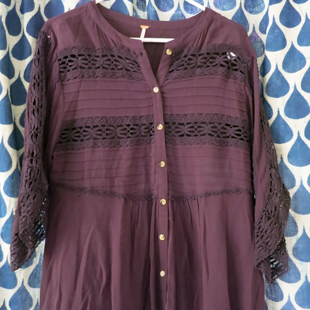 Free People, M, Lace Silky Top, Button up